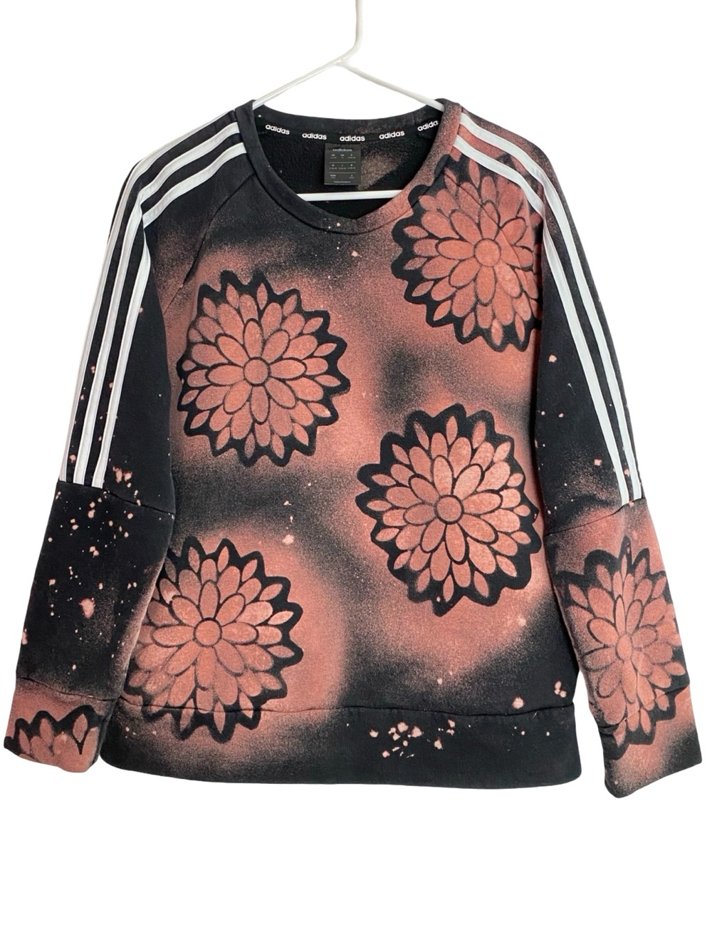 Adidas Custom Floral Sweatshirt Pullover Womens Size Small - Medium 3 Stripe